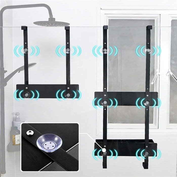 Carbon Steel Bathroom Door Hanging Basket Drill Free Organizer Shelf, Style B / Single Layer - 6