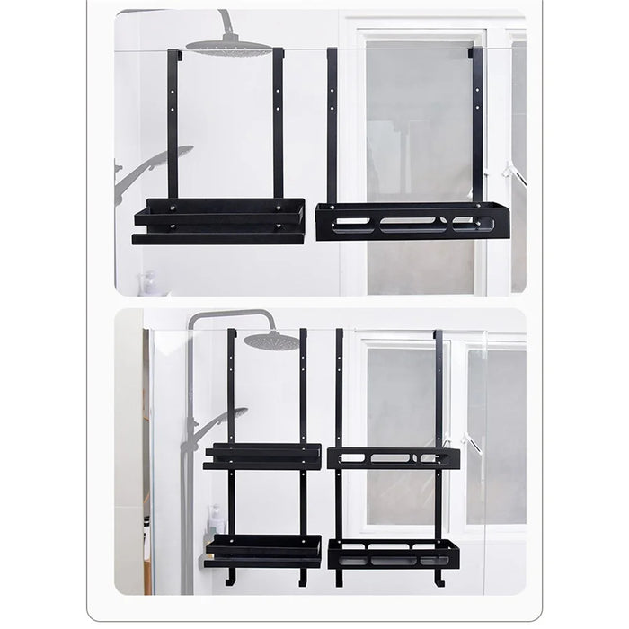Carbon Steel Bathroom Door Hanging Basket Drill Free Organizer Shelf, Style B / Single Layer - 7