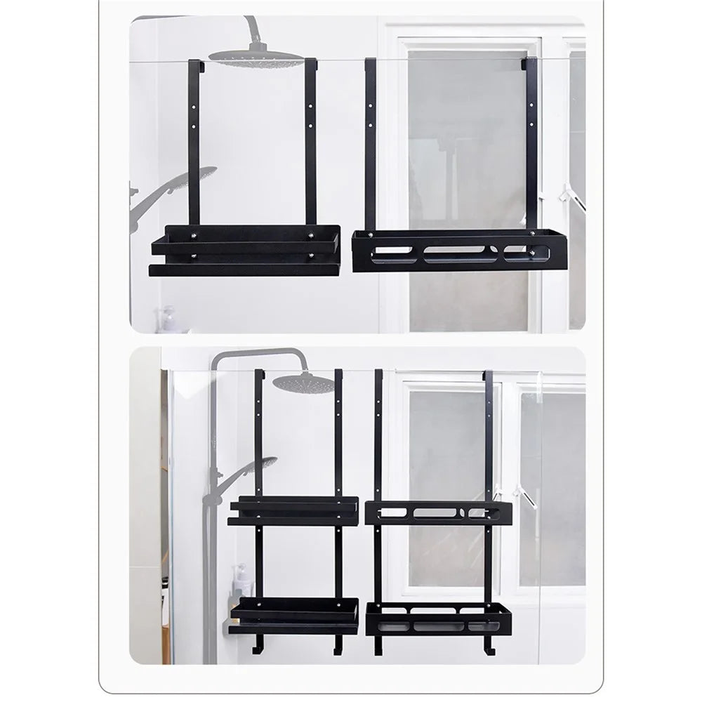 Drill Free Bathroom Door Hanging Basket Space Saving Organizer Shelf, Style A / Single Layer - 3
