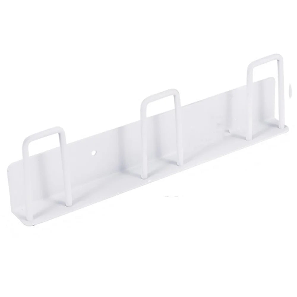 Drill Free 3-Hook Carbon Steel Wall Mounted Cup Holder Organizer Rack - White - 1