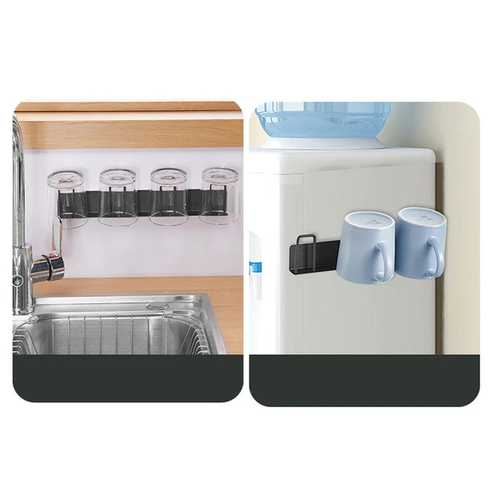 Drill Free 3-Hook Carbon Steel Wall Mounted Cup Holder Organizer Rack - White - 2