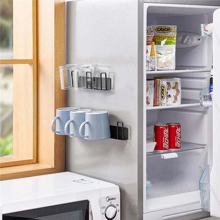 Drill Free 3-Hook Carbon Steel Wall Mounted Cup Holder Organizer Rack - White - 5