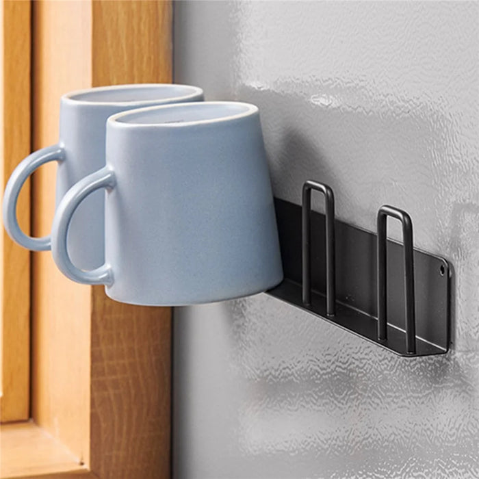 Drill Free 3-Hook Carbon Steel Wall Mounted Cup Holder Organizer Rack - White - 7