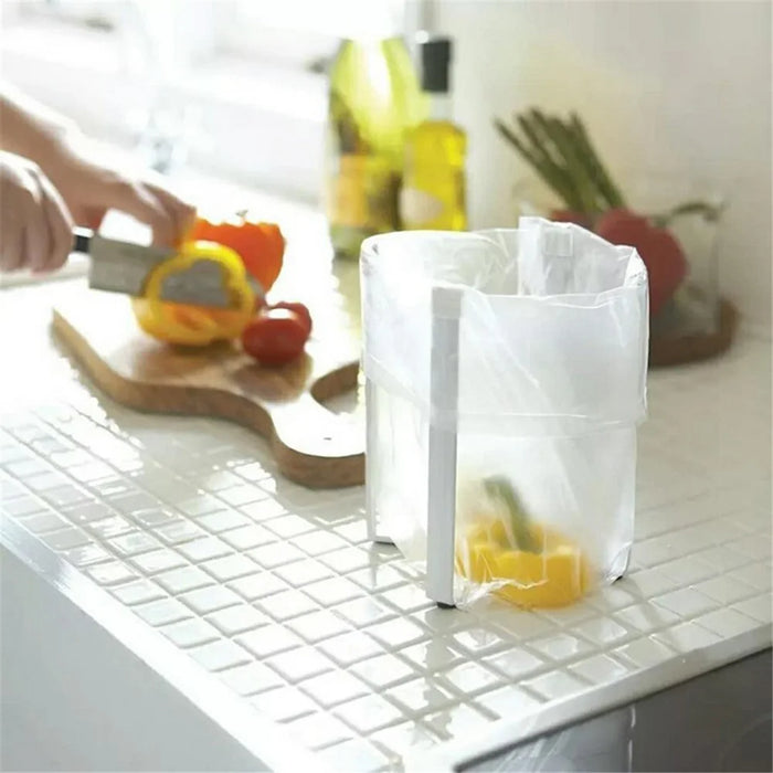 Nordic Foldable 4-Arm Garbage Bag Holder Iron Rack for Bedroom Kitchen, Size L - White - 3