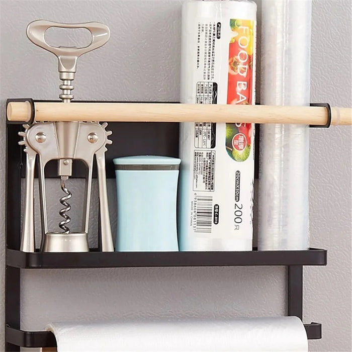 Iron+Wood Magnetic Refrigerator Storage Shelf Kitchen Tools Hanging Storage Rack - White - 4