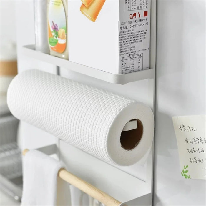 Iron+Wood Magnetic Refrigerator Storage Shelf Kitchen Tools Hanging Storage Rack - White - 5
