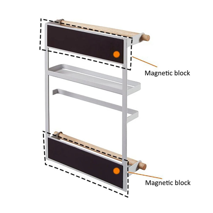 Iron+Wood Magnetic Refrigerator Storage Shelf Kitchen Tools Hanging Storage Rack - White - 6