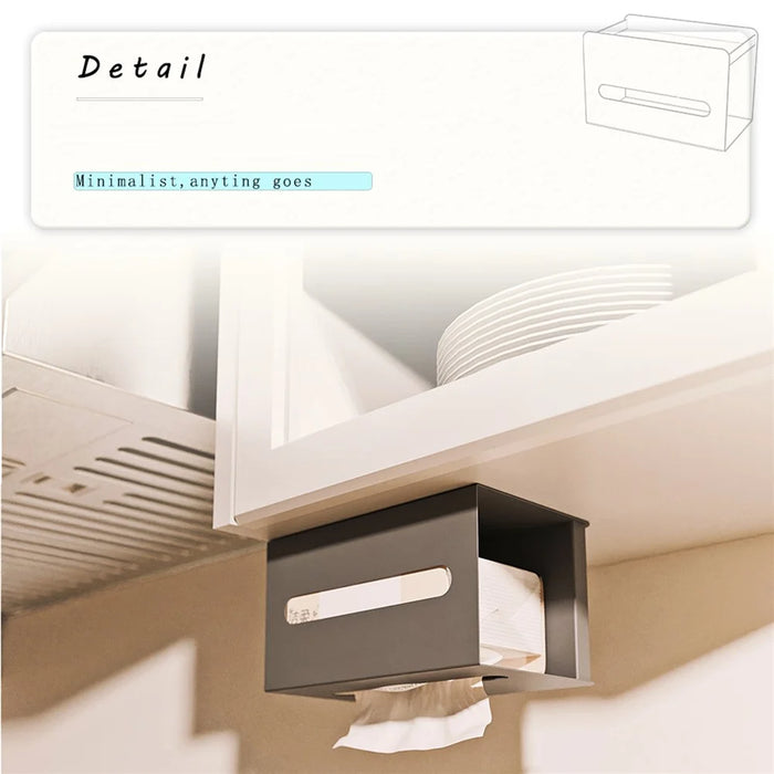 Multifunction Punch-free Magnetic Home Tissue Box Carbon Steel Tissue Storage Box - Grey - 3