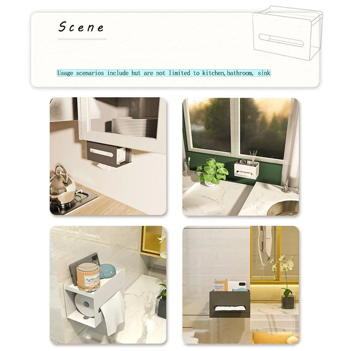 Multifunction Punch-free Magnetic Home Tissue Box Carbon Steel Tissue Storage Box - Grey - 5
