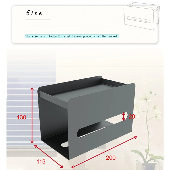 Multifunction Punch-free Magnetic Home Tissue Box Carbon Steel Tissue Storage Box - Grey - 7