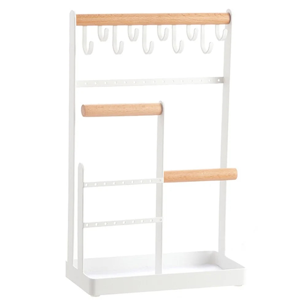 Iron+Wood Jewelry Organizer Stand Necklace Storage Rack Display Tower - Style B - 1