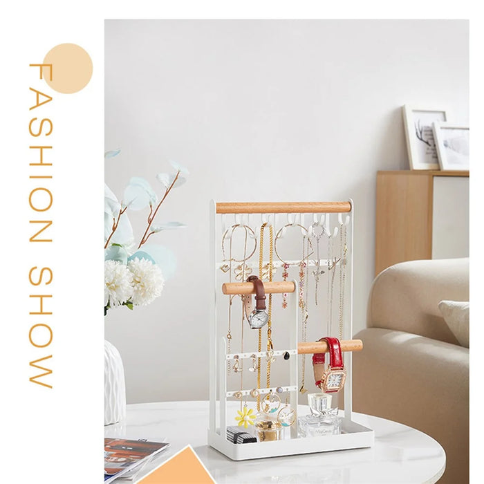 Iron+Wood Jewelry Organizer Stand Necklace Storage Rack Display Tower - Style B - 3