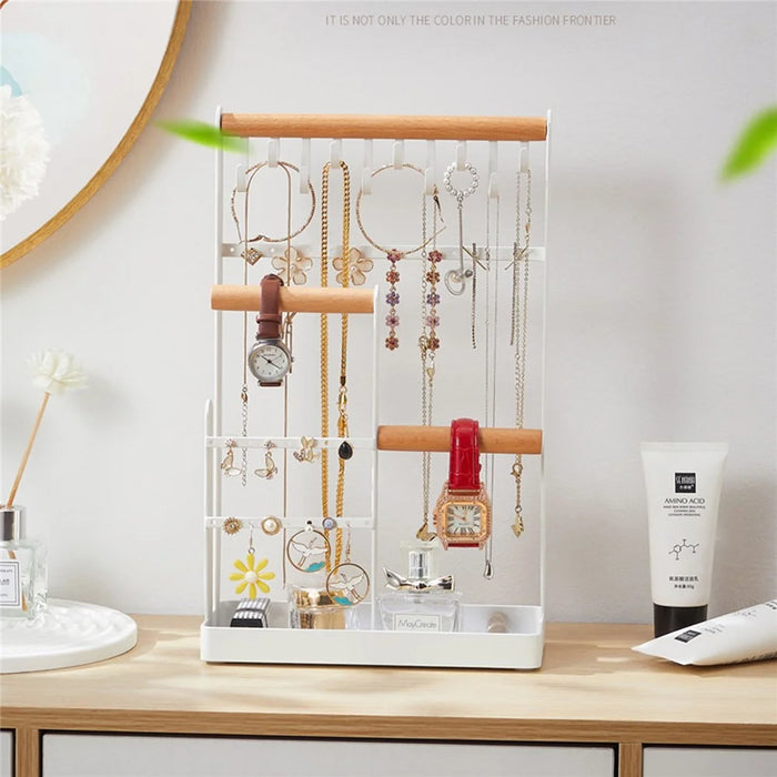 Iron+Wood Jewelry Organizer Stand Necklace Storage Rack Display Tower - Style B - 4