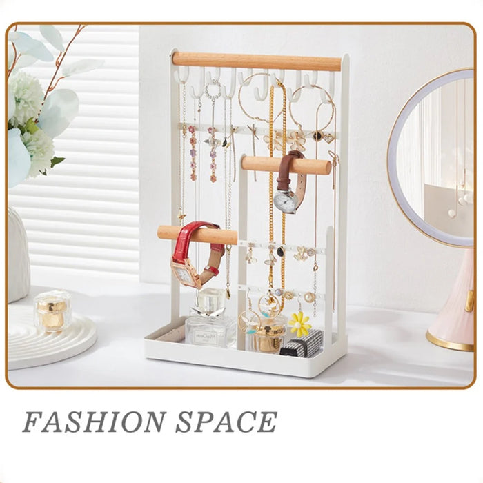 Iron+Wood Jewelry Organizer Stand Necklace Storage Rack Display Tower - Style B - 5