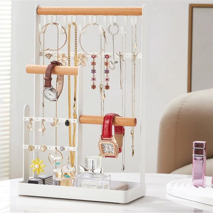 Iron+Wood Jewelry Organizer Stand Necklace Storage Rack Display Tower - Style B - 6