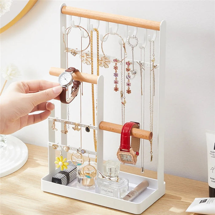 Iron+Wood Jewelry Organizer Stand Necklace Storage Rack Display Tower - Style B - 7
