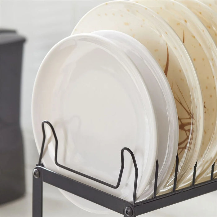 Dish Drying Rack Dish Drainer Bowl Holder with Drainboard Chopstick Rack - Black - 5