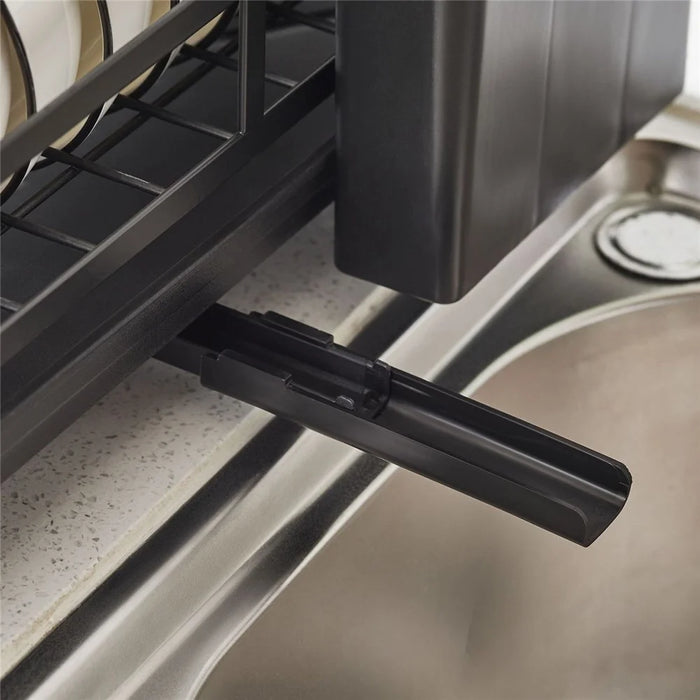 Dish Drying Rack Dish Drainer Bowl Holder with Drainboard Chopstick Rack - Black - 7