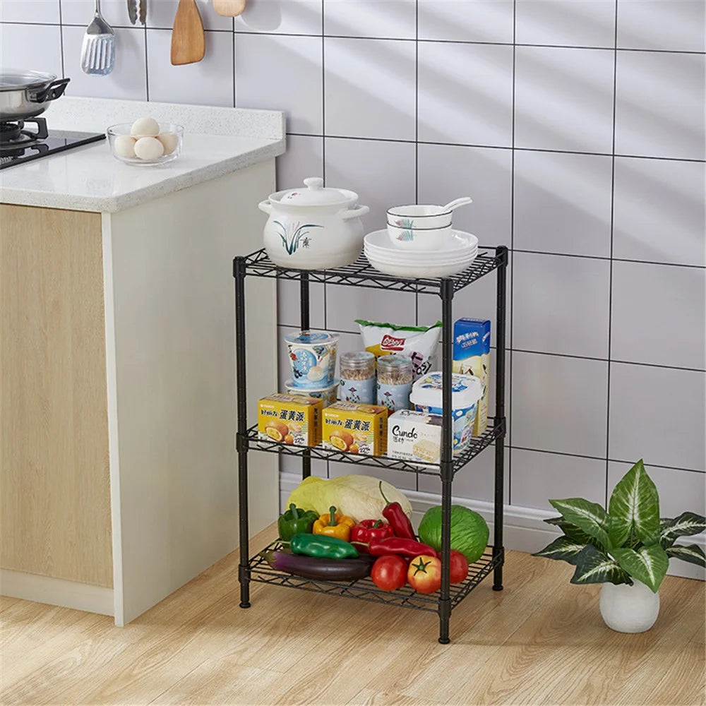 3 Tier Shelving Unit Kitchen Garage Storage Rack Metal Standing Shelf Organiser - 3