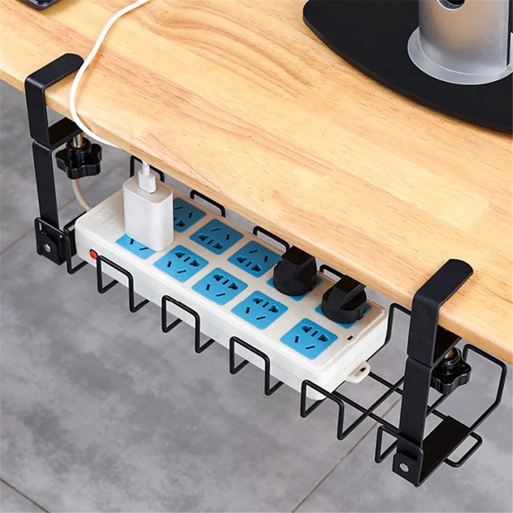 Under Desk Cable Management Rack Carbon Steel Power Strip Cable Storage Basket - Black - 3