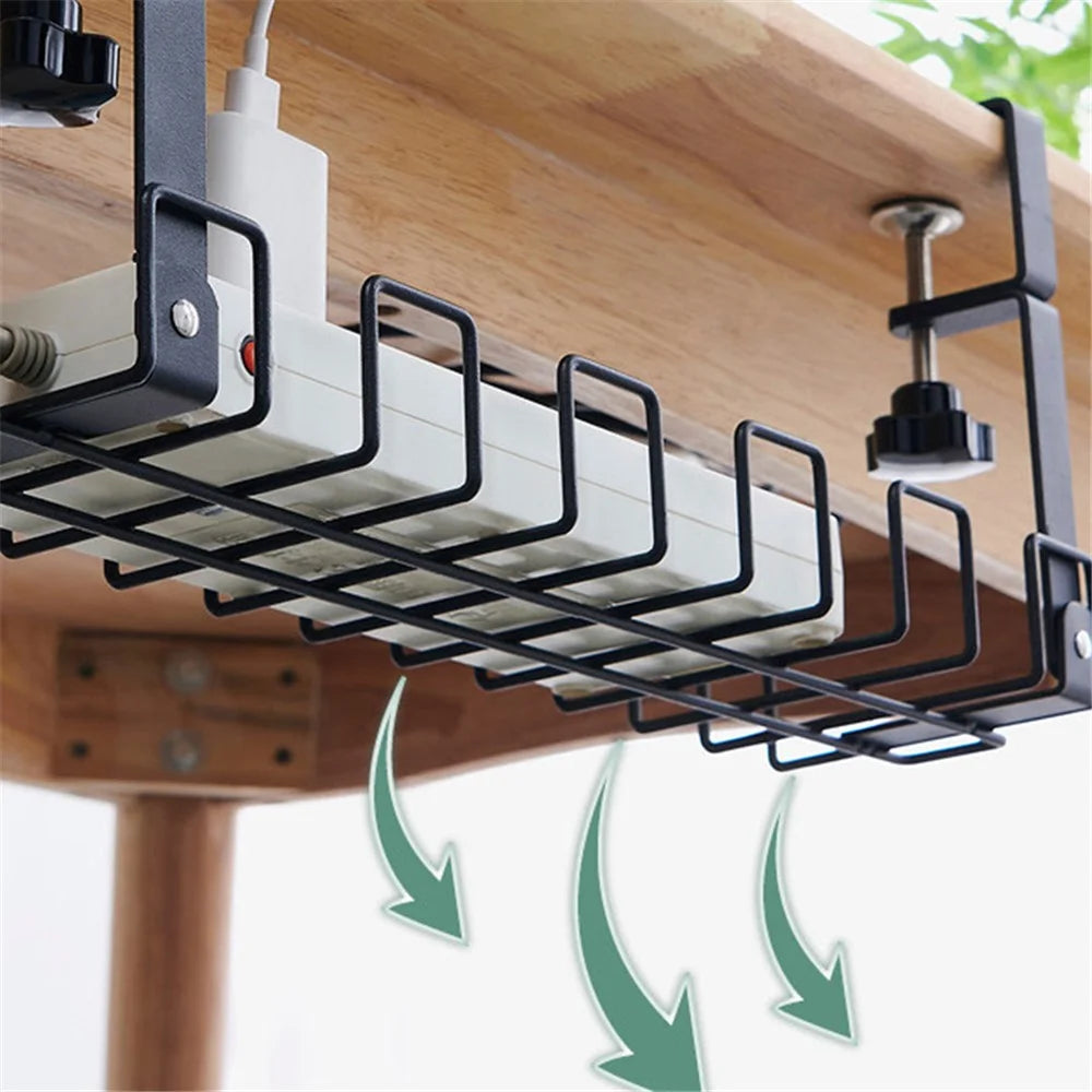 Under Desk Cable Management Rack Carbon Steel Power Strip Cable Storage Basket - Black - 6