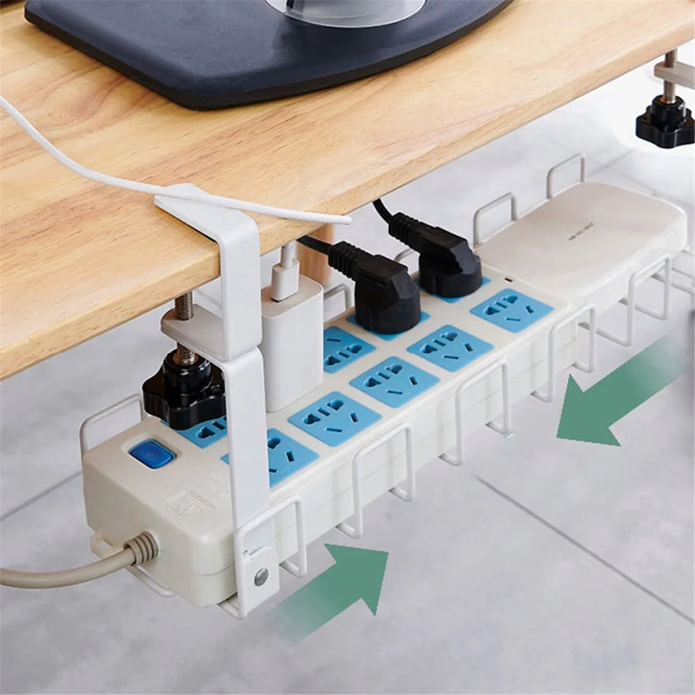 Under Desk Cable Management Rack Carbon Steel Power Strip Cable Storage Basket - Black - 7