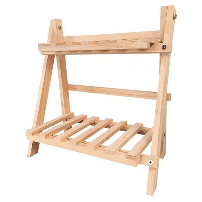Multi-function Double Layer Flower Pot Storage Rack Foldable Wooden Shelf - 1