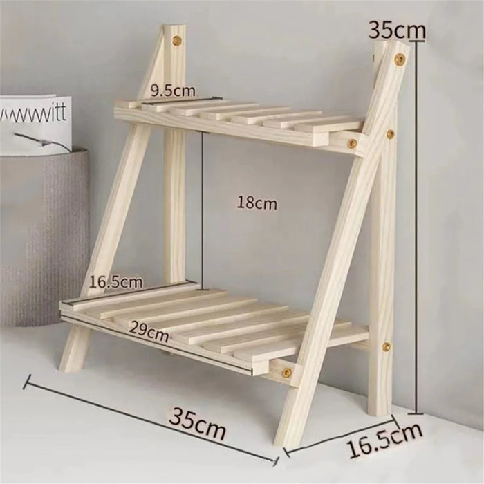 Multi-function Double Layer Flower Pot Storage Rack Foldable Wooden Shelf - 6
