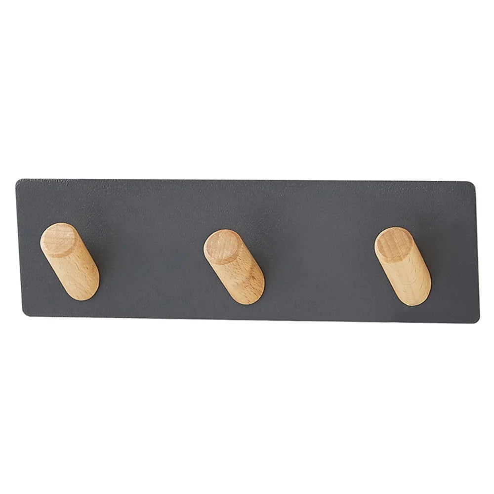 3-Hook Punch-free Magnetic Hanging Rack Carbon Steel + Beech Hat Key Hanging Hook - Black - 1