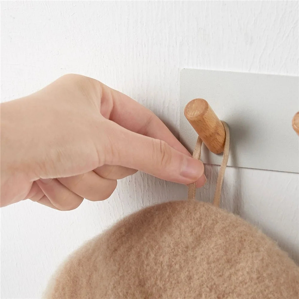 3-Hook Punch-free Magnetic Hanging Rack Carbon Steel + Beech Hat Key Hanging Hook - Black - 4