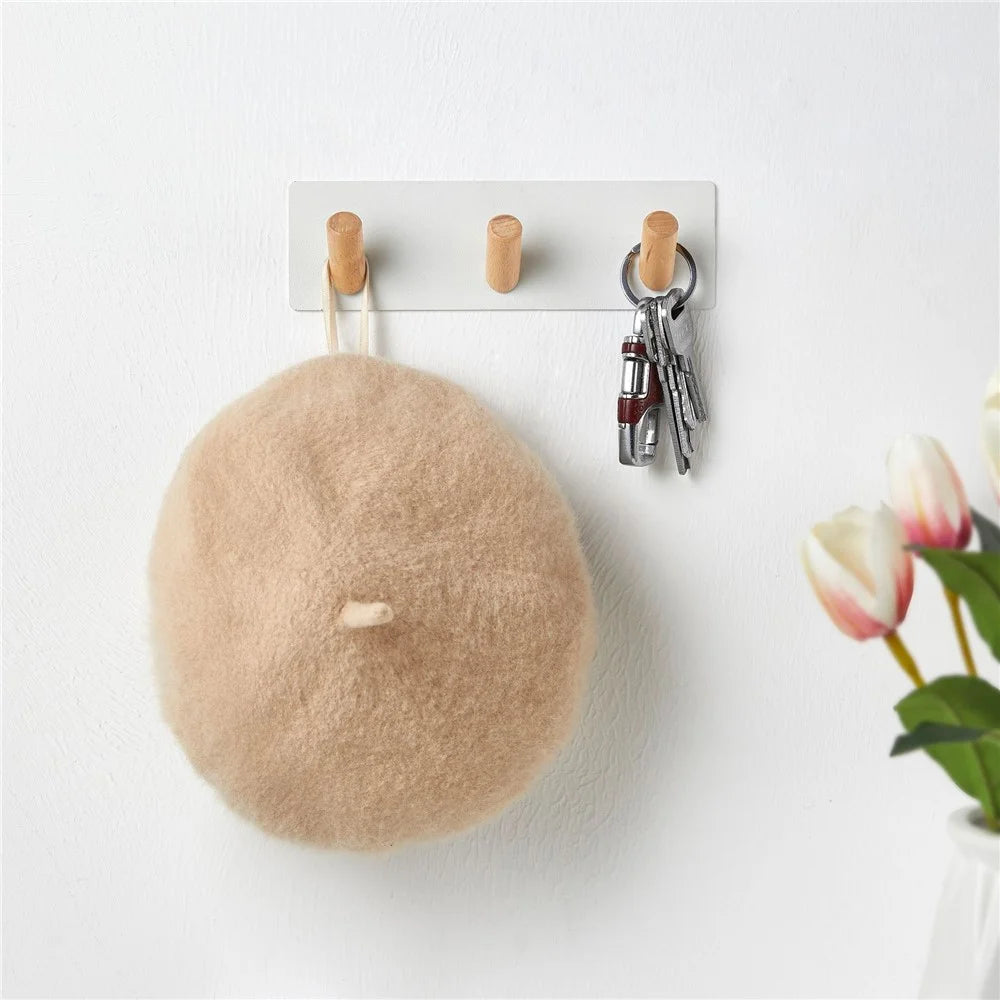 3-Hook Punch-free Magnetic Hanging Rack Carbon Steel + Beech Hat Key Hanging Hook - Black - 5