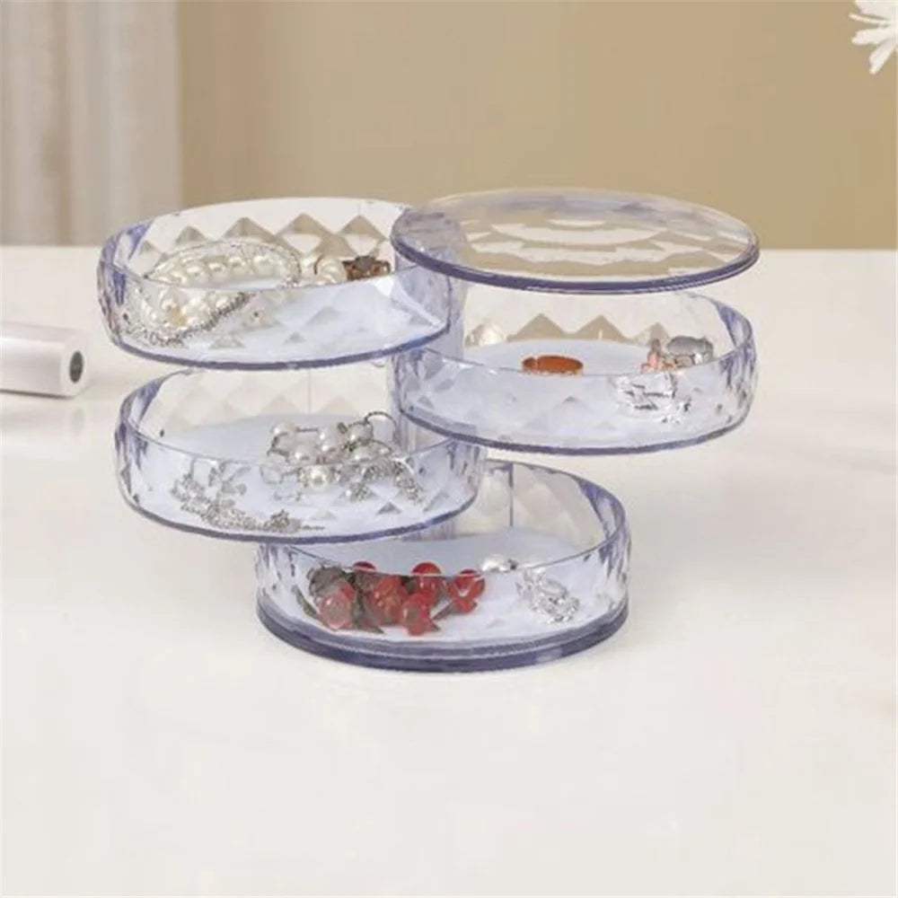Rotatable Jewelry Organizer Box Earring Holder ABS+Acrylic Storage Tray - Transparent - 2