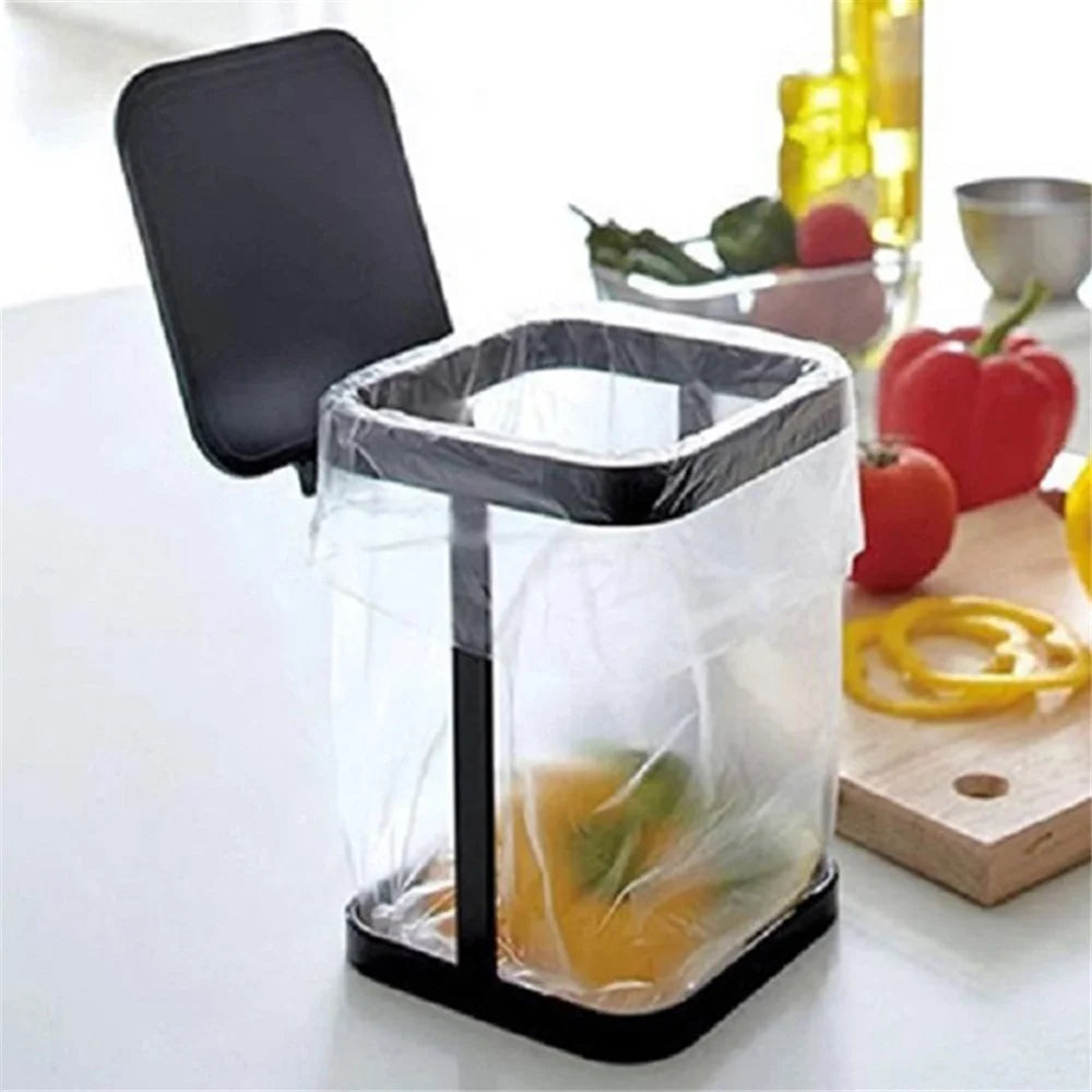 Flip Lid ABS+Metal Trash Bag Holder Kitchen Living Room Rubbish Bag Storage Rack - 2