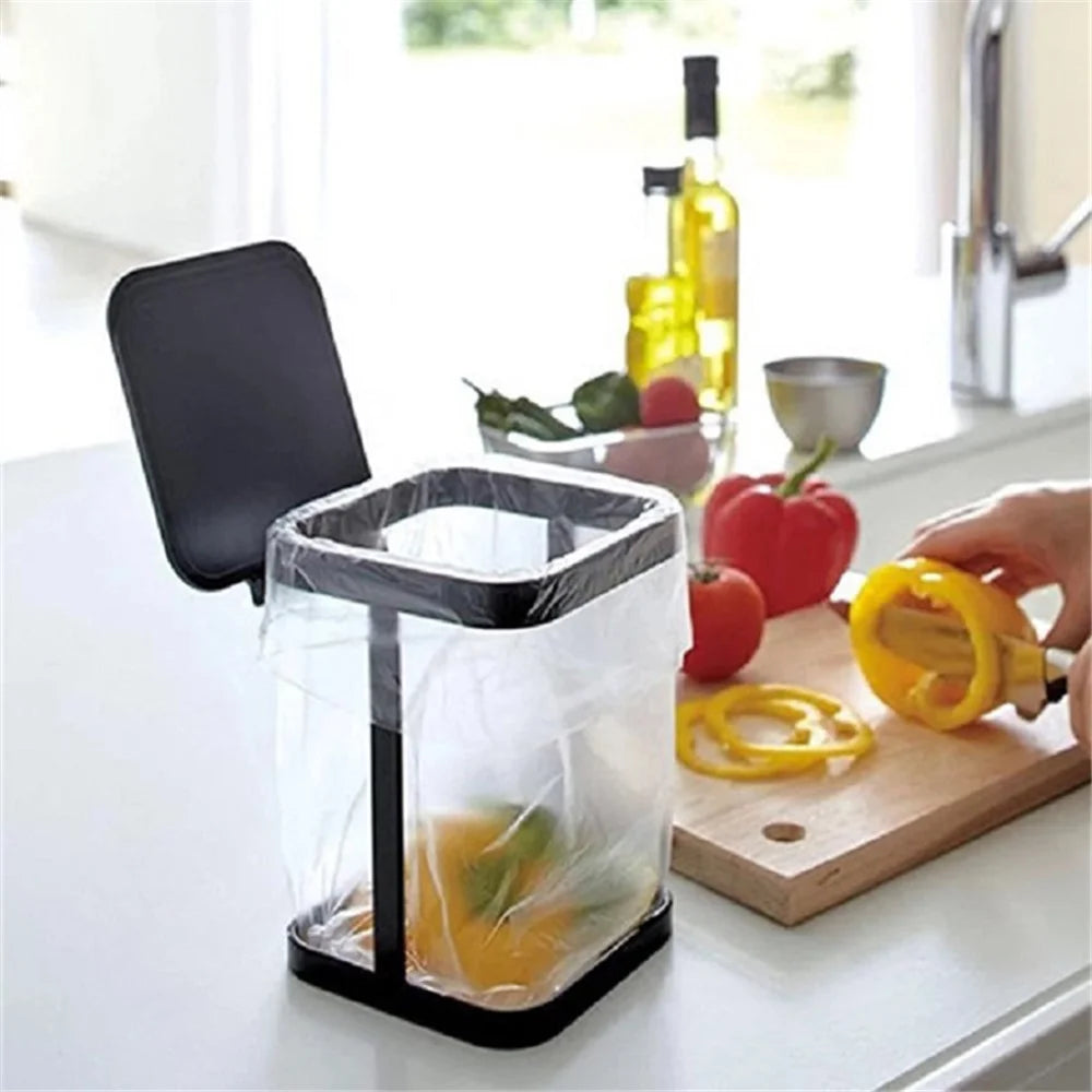 Flip Lid ABS+Metal Trash Bag Holder Kitchen Living Room Rubbish Bag Storage Rack - 3