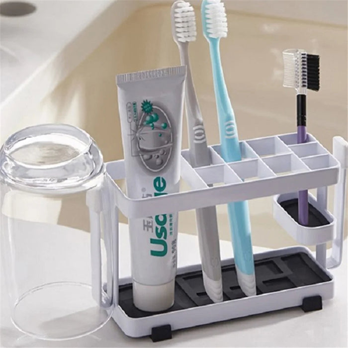 Toothbrush Holder Metal+Silicone Wall-Mounted Toothpaste Cup Hanger for Bathroom - White - 4