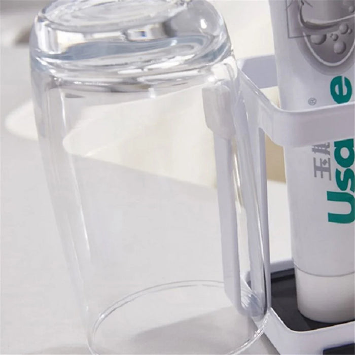 Toothbrush Holder Metal+Silicone Wall-Mounted Toothpaste Cup Hanger for Bathroom - White - 7