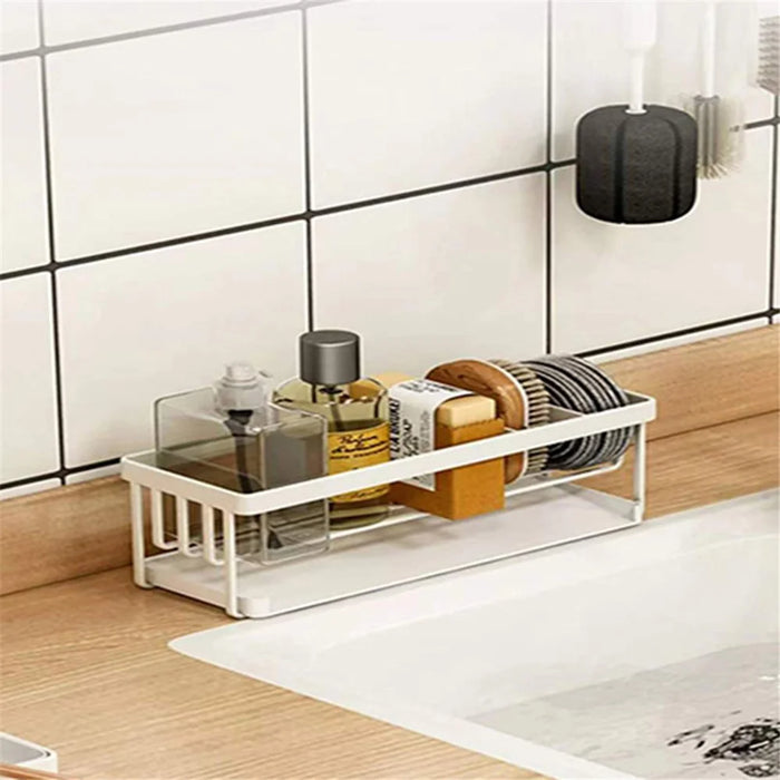 Carbon Steel Kitchen Organizer Storage Drying Rack Tray for Dish Sponge, Rag - White - 5