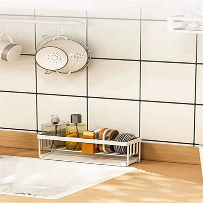 Carbon Steel Kitchen Organizer Storage Drying Rack Tray for Dish Sponge, Rag - White - 6
