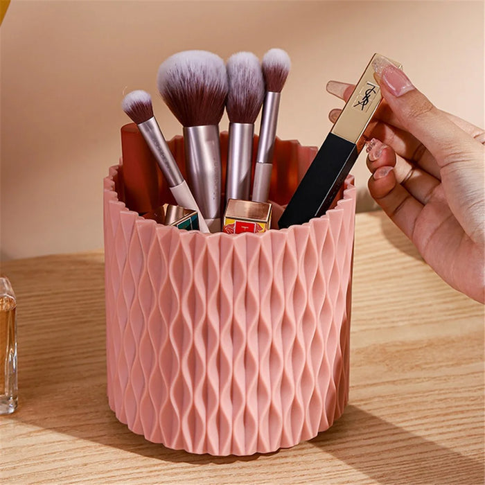Multipurpose 360 Degree Rotating Pen Holder Desk Cosmetic Organizer Box - Pink - 2