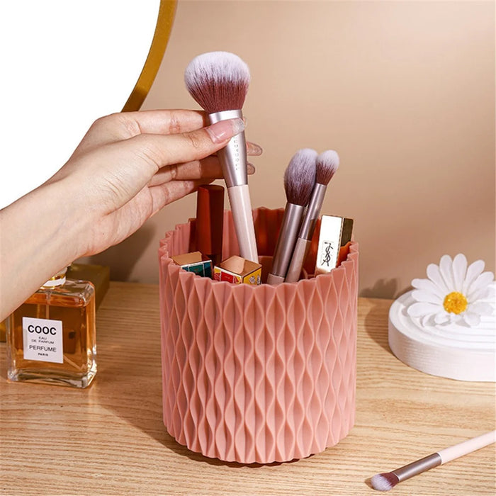 Multipurpose 360 Degree Rotating Pen Holder Desk Cosmetic Organizer Box - Pink - 3