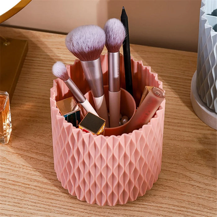 Multipurpose 360 Degree Rotating Pen Holder Desk Cosmetic Organizer Box - Pink - 4