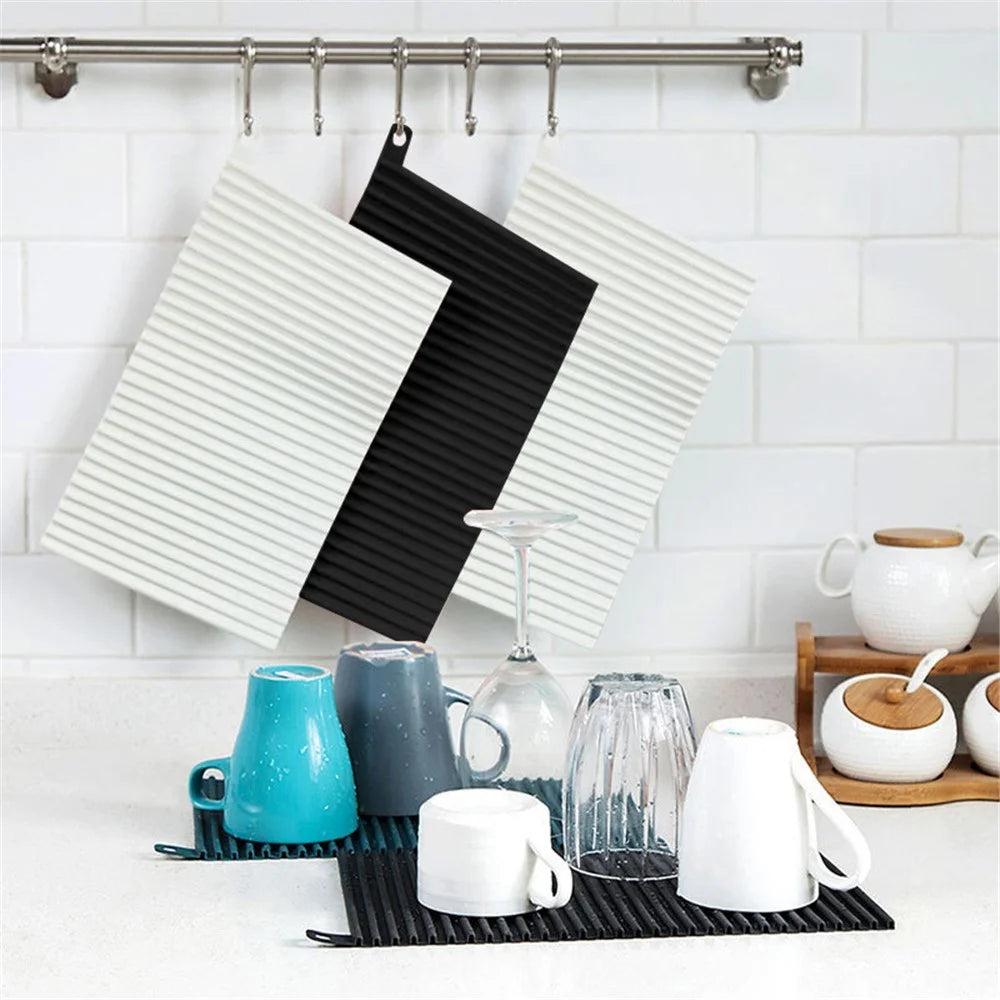 Rectangle Dish Drying Mat Countertop Pad Heat-resistant Placemat Sink Drain Mat - Black - 2