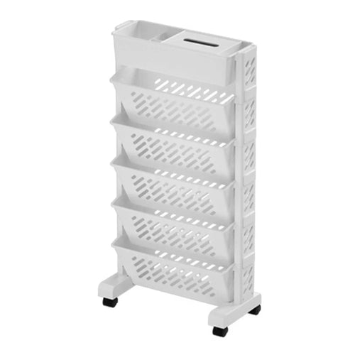6-Tier Hollow Storage Trolley Tissue Box Design Plastic Book Shelf with Wheels - 1
