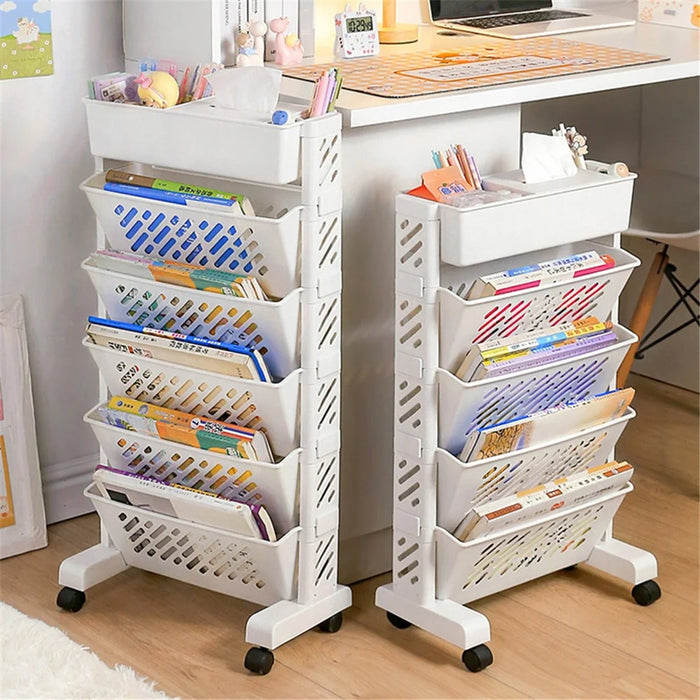 6-Tier Hollow Storage Trolley Tissue Box Design Plastic Book Shelf with Wheels - 3