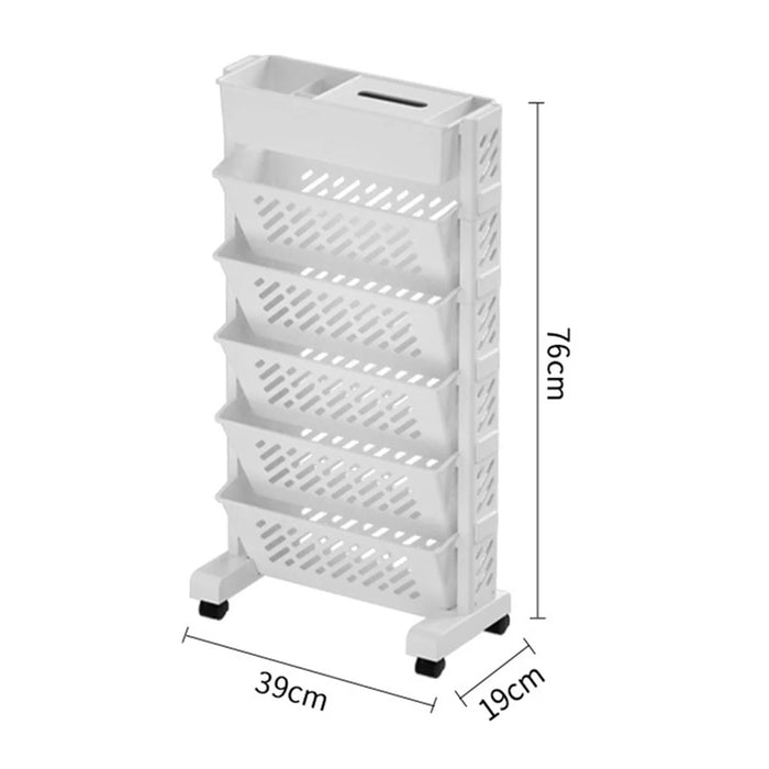 6-Tier Hollow Storage Trolley Tissue Box Design Plastic Book Shelf with Wheels - 5