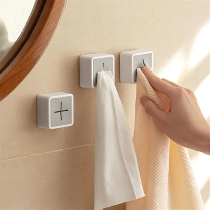 Self Adhesive Towel Plug Wall Mounted Bathroom Towel Storage Dish Cloth Organizer - Grey+White - 2