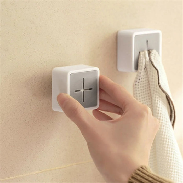 Self Adhesive Towel Plug Wall Mounted Bathroom Towel Storage Dish Cloth Organizer - Grey+White - 3
