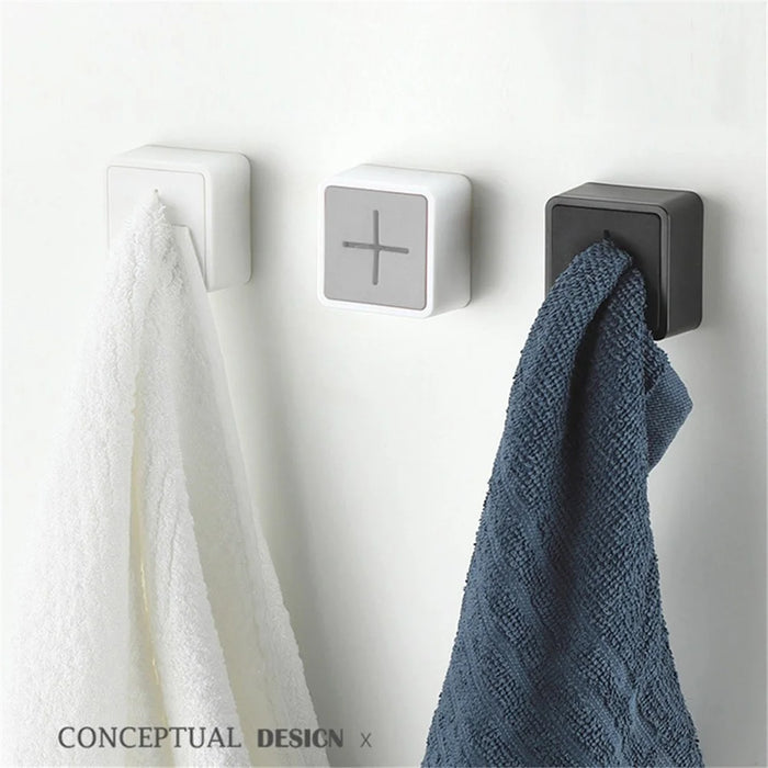 Self Adhesive Towel Plug Wall Mounted Bathroom Towel Storage Dish Cloth Organizer - Grey+White - 4