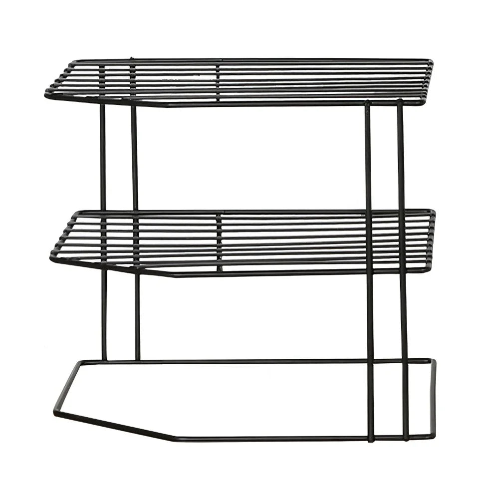 Multipurpose Metal Three Layer Corner Storage Shelf for Kitchen Bathroom - Black - 1
