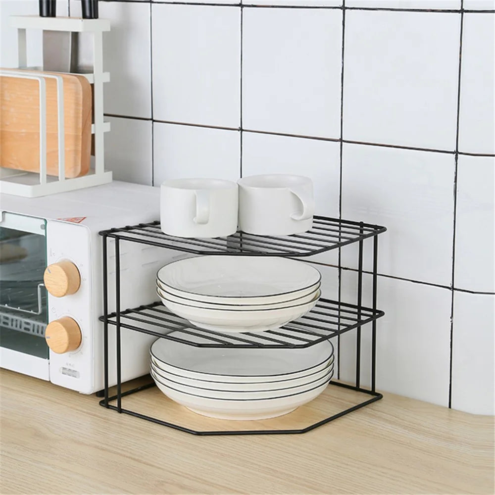 Multipurpose Metal Three Layer Corner Storage Shelf for Kitchen Bathroom - Black - 2